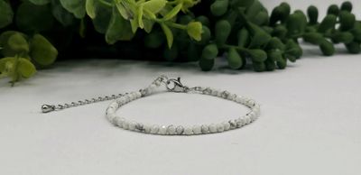 White Howlite Bracelet Faceted 3MM w/Silver Color Clasp