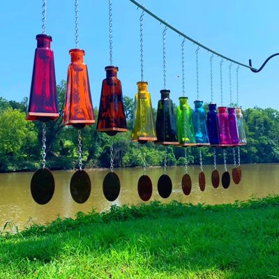Glass Wind Chimes Made From Pyramid Shaped Bottles - Purple