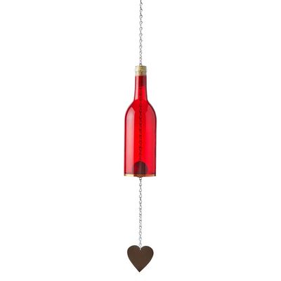 Wind Chimes Made From Glass Wine Bottles with Copper Trim - Red