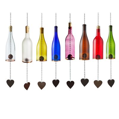 Glass Bottle Wind Chime with Copper Trim -Cobalt Blue