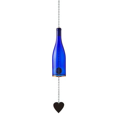 Glass Bottle Wind Chime with Copper Trim -Cobalt Blue