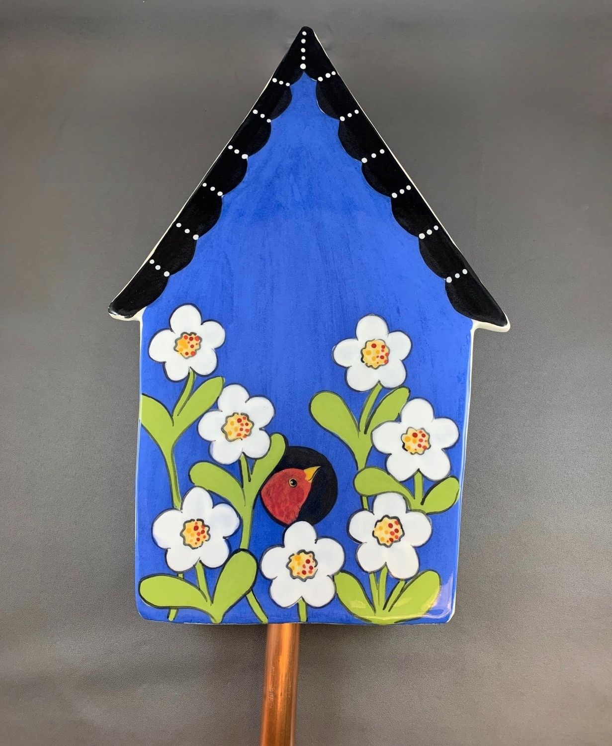 BLUE BIRDHOUSE GARDEN STAKE