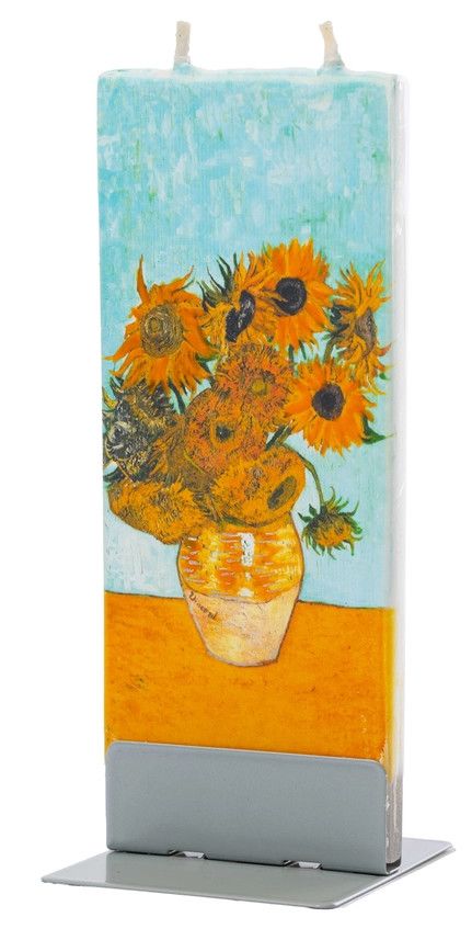 Flat Hand Crafted Candle Vincent van Gogh - Sunflowers on Blue