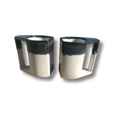 BLUE/WHITE GLAZED ARTISAN MUG (SNOW WHITE)