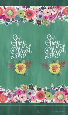 Close-up of the "Beyond Blessed" script and delicate garden illustrations on the art pole.