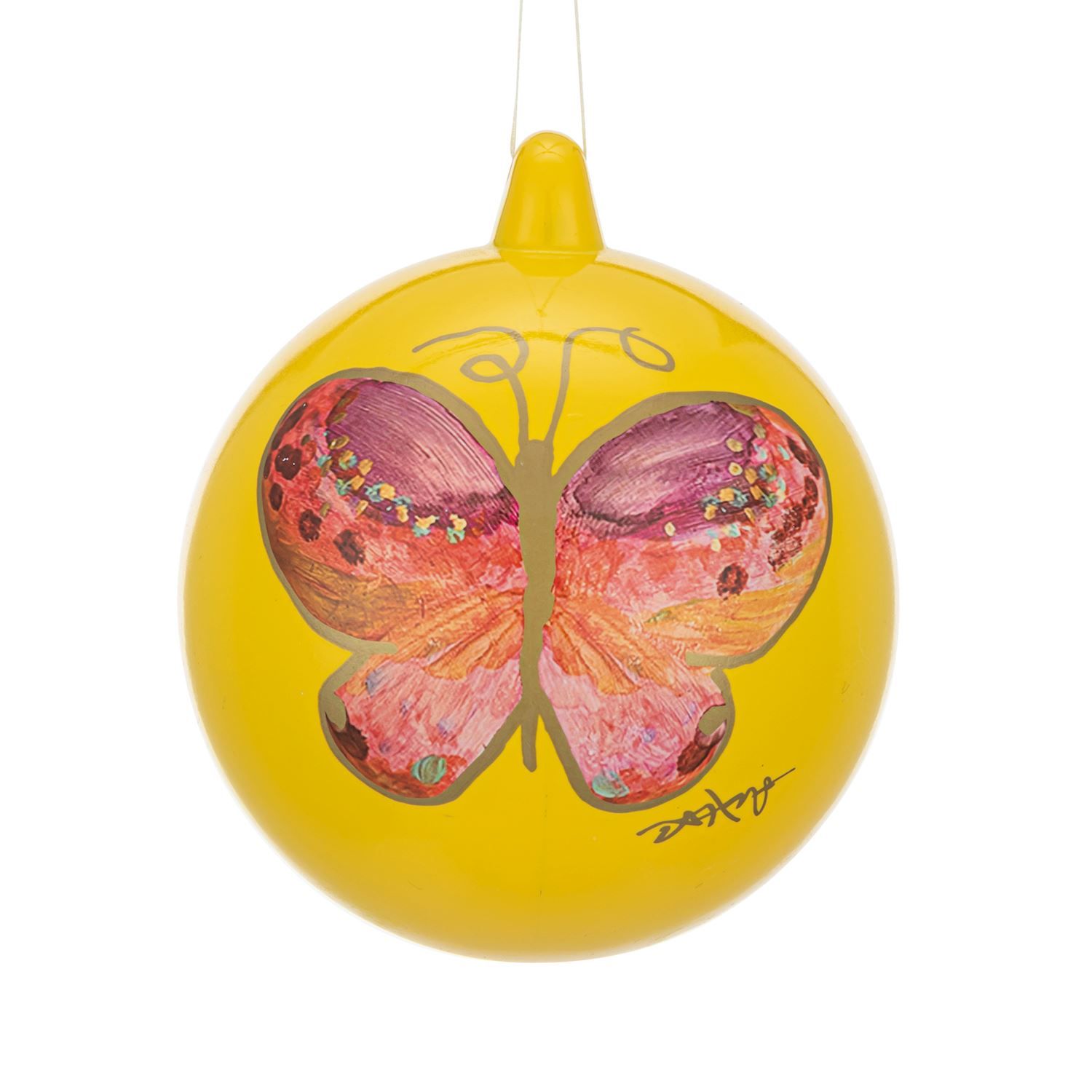 Pink Butterfly Mustard Round Ornament - 4in