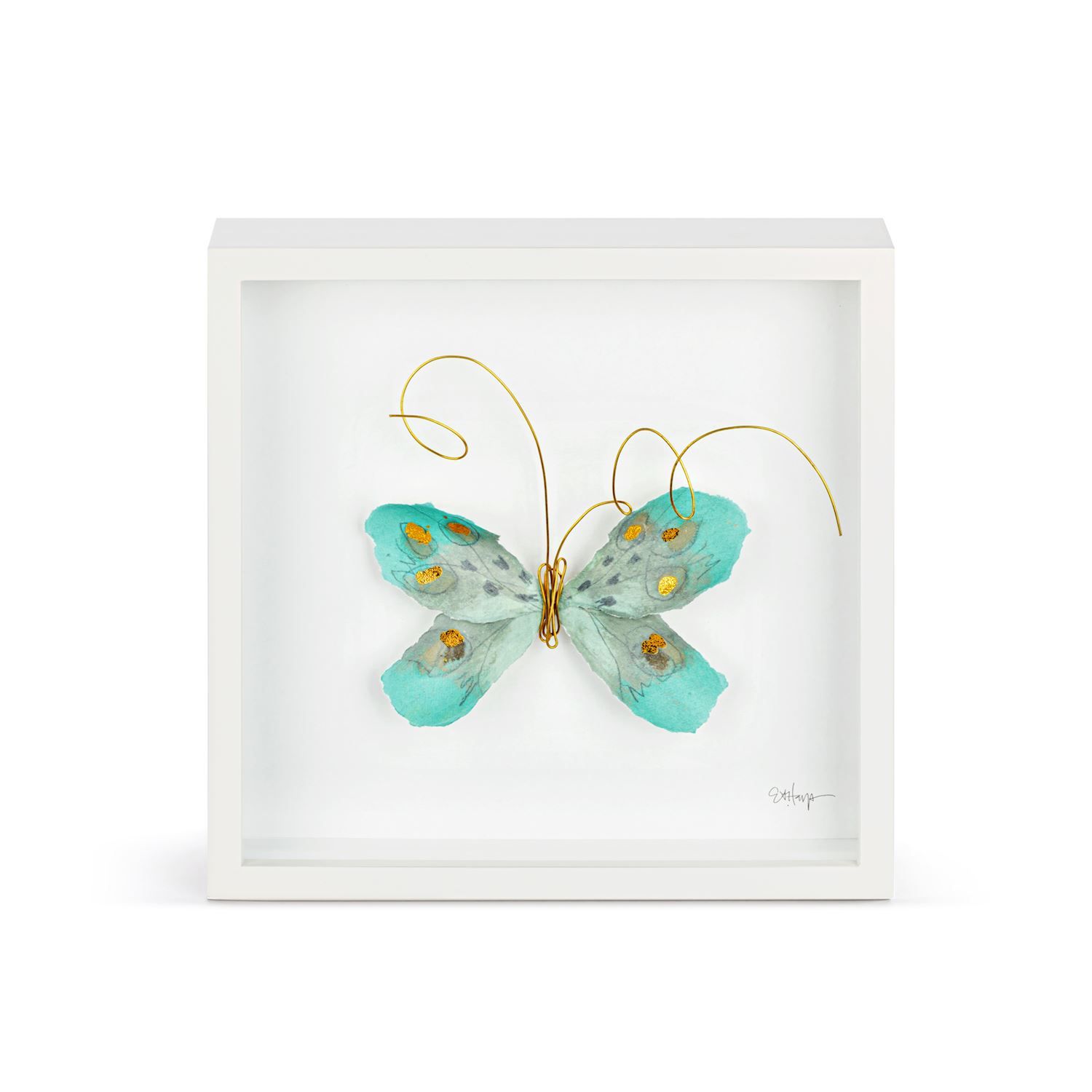 Turquoise &amp; Gold Butterfly Wall Art - 10&quot;sq