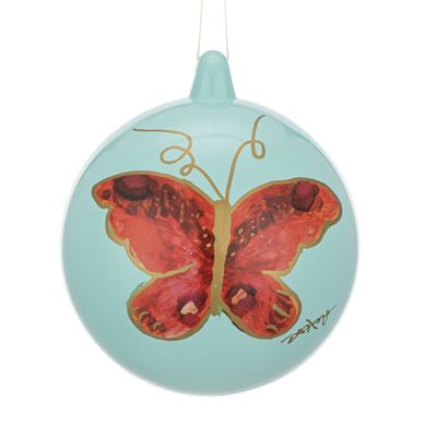 Rose Butterfly Sage Green Round Ornament - 4in