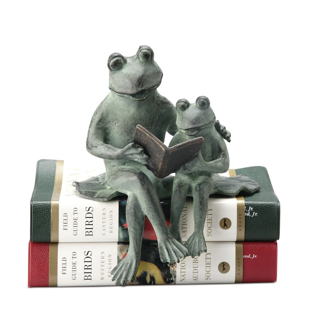 Frog Shelf Sitter Sculpture &quot;Parent and Kid Reading&quot;