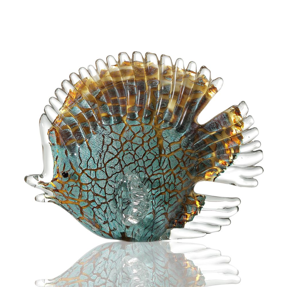 Art Glass Blue &amp; Gold Crackled Fish Sculpture