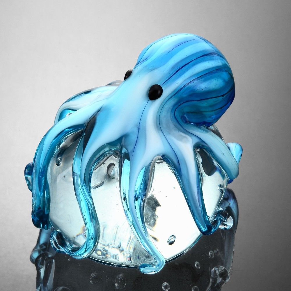 Art Glass Blue Octopus Paperweight