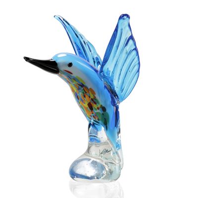 Art Glass Blue Hummingbird