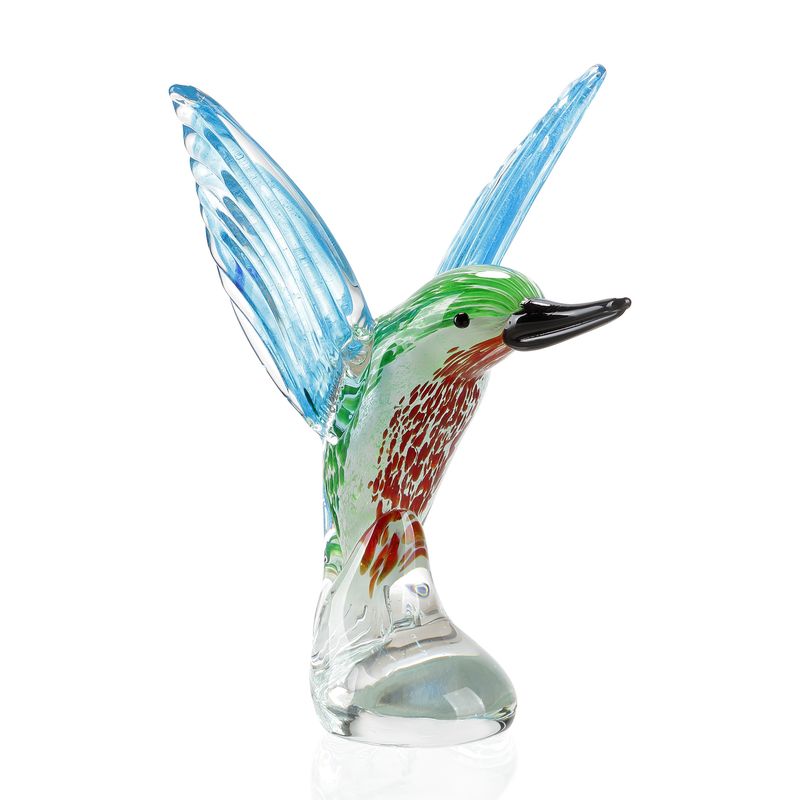 Art Glass Hovering Green Hummingbird