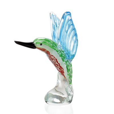 Art Glass Hovering Green Hummingbird