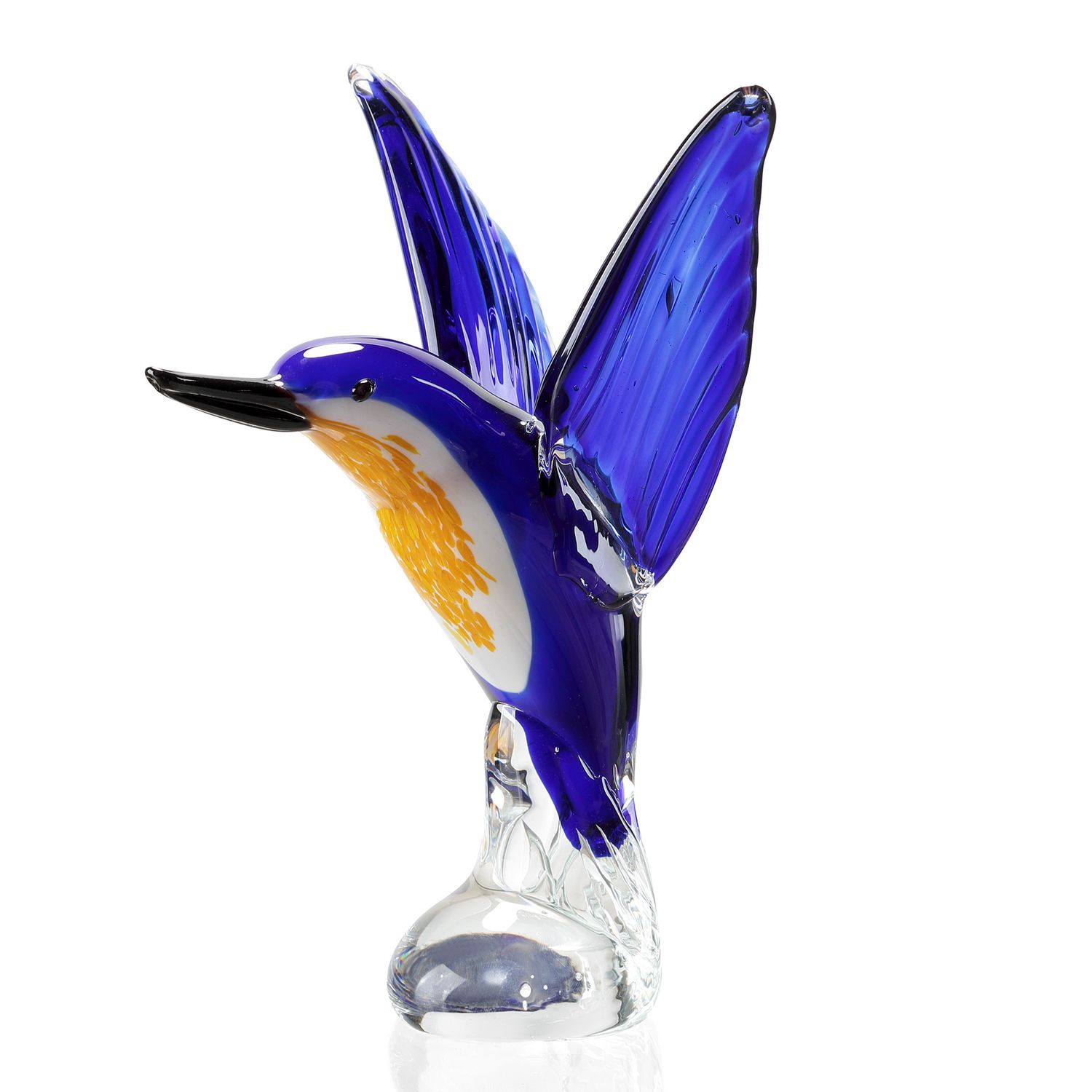 Art Glass Blue &amp; Orange Hummingbird