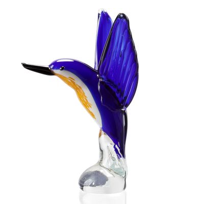 Art Glass Blue &amp; Orange Hummingbird