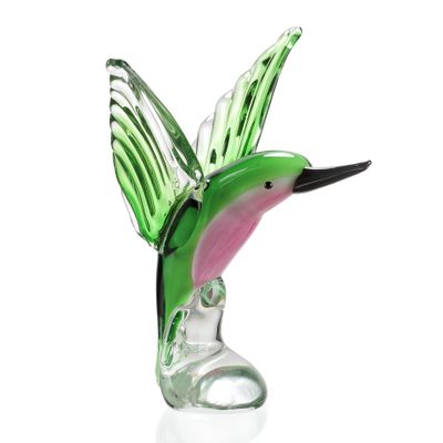 Art Glass Green &amp; Pink Hummingbird
