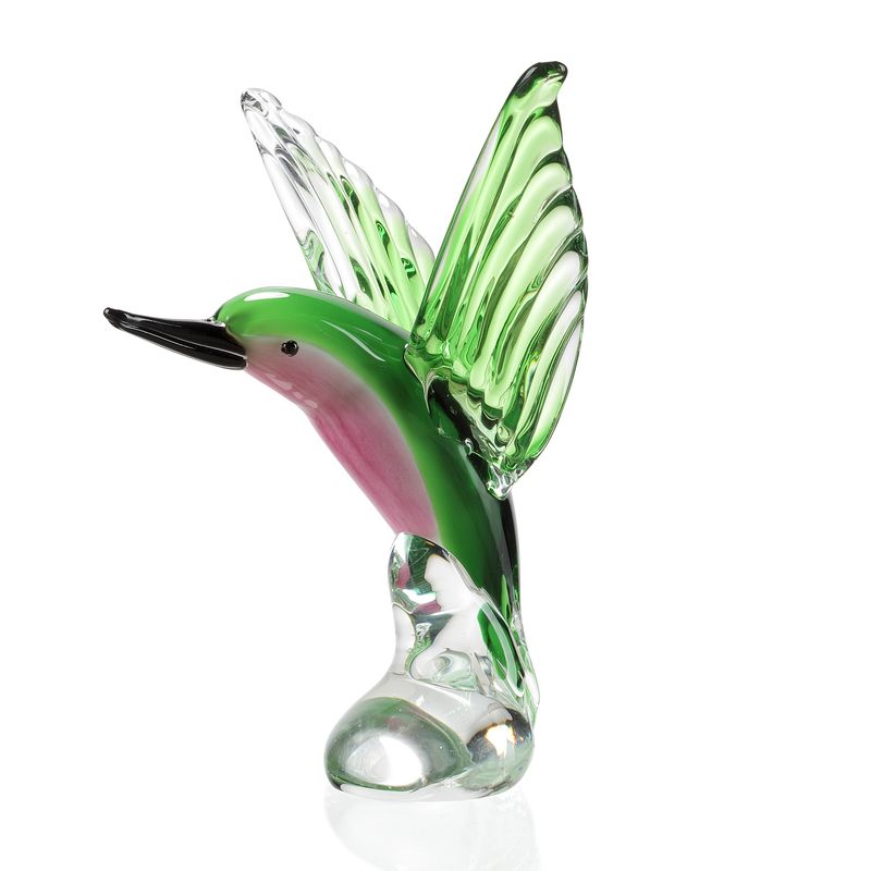 Art Glass Green &amp; Pink Hummingbird