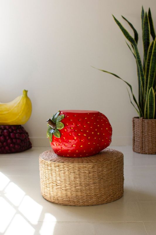 Stone Composite Fruit Accent Stool / Strawberry