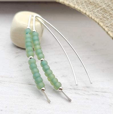 Modern Sterling Silver and Sea Glass Threader Earrings