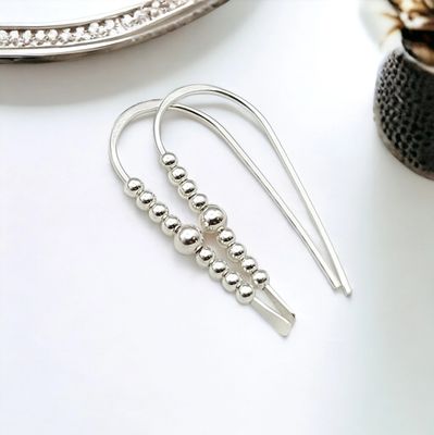 Modern Sterling Silver Beaded Threader Earrings