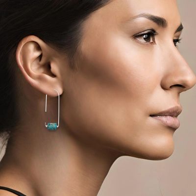 Silver Arc Threader Earrings with Turquoise Jasper
