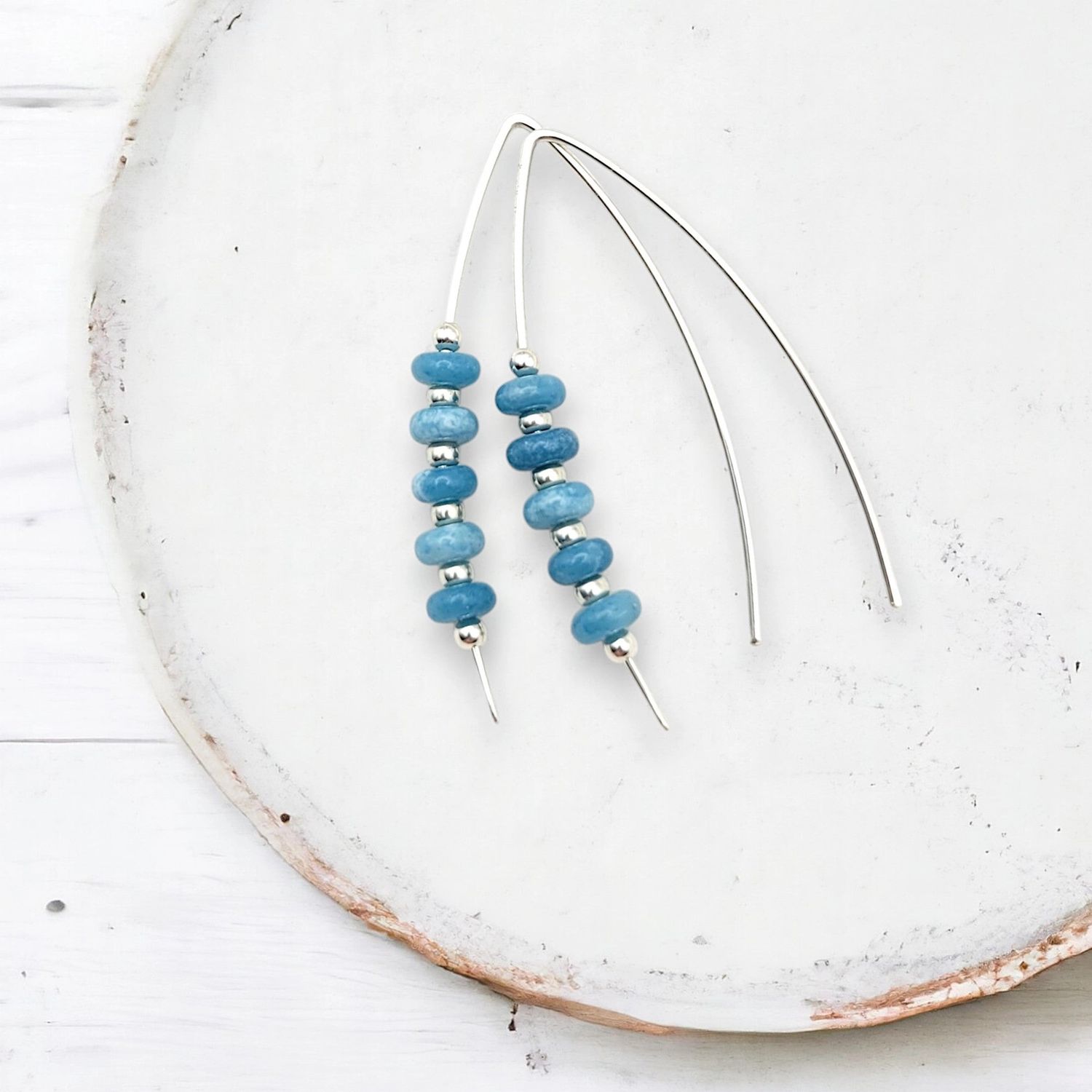 Sterling Silver &amp; Larimar Quartz Earrings - Handmade Jewelry