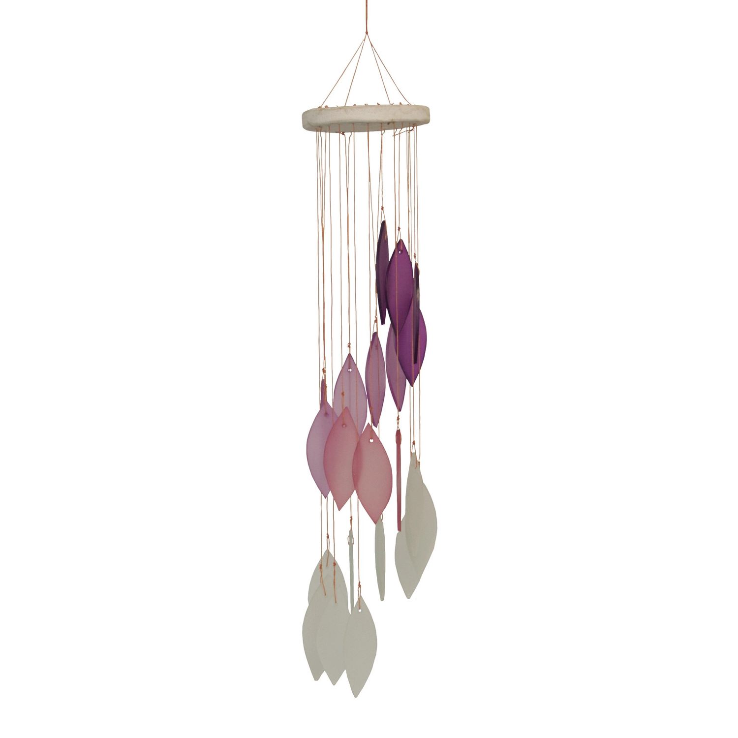 SPIRAL LEAF GLASS WIND CHIME - PINK, PURPLE, WHITE