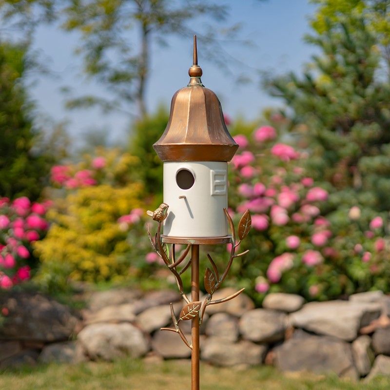 IRON &amp; PORCELAIN BIRDHOUSE STAKE - WHITE &quot;Vienna)