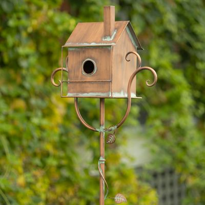 63&quot; Tall Colonial Style Birdhouse Garden Stake in Antique Copper
