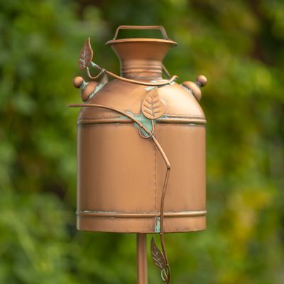 63&quot; Tall Old Style Milk Can Birdhouse Garden Stake in Antique Copper