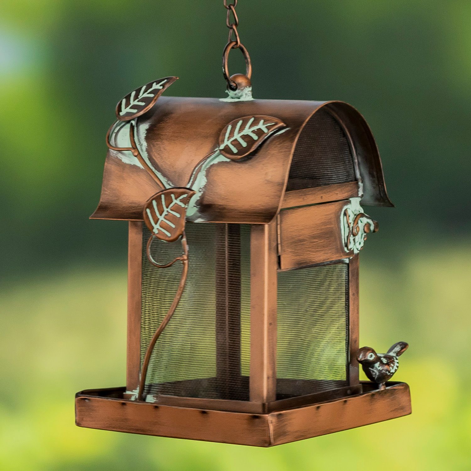 Hanging Iron Bird Feeder with Antique Copper Finish &quot;Prairie&quot;