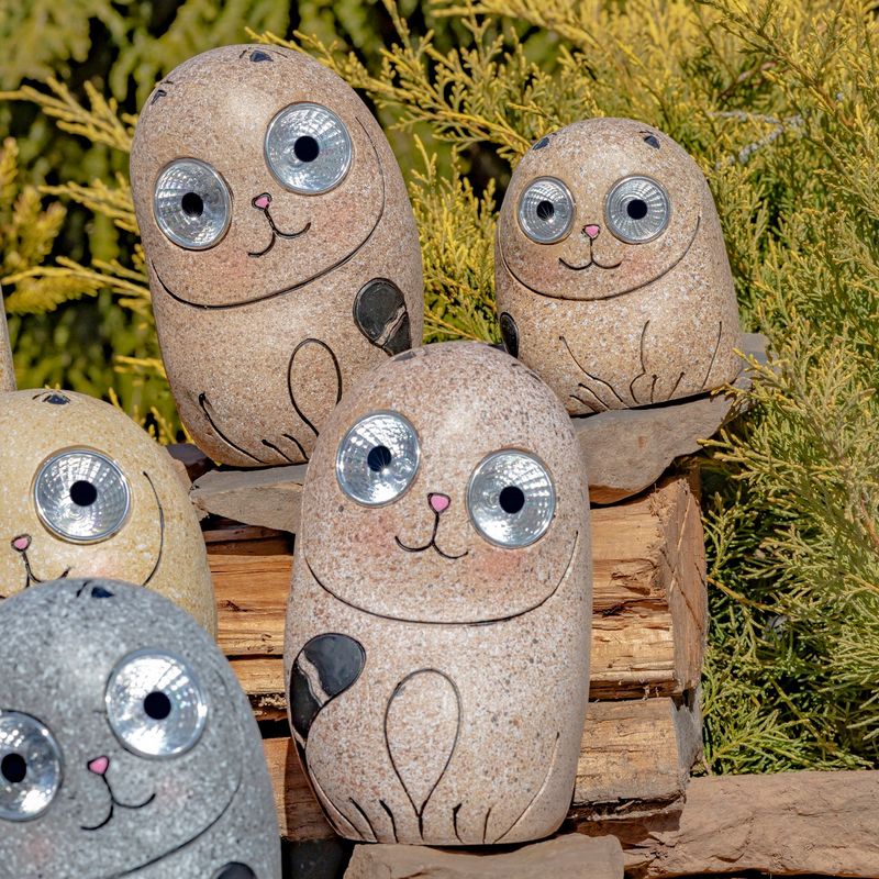 Set of Solar &quot;Rock&quot; Cats with Light Up Eyes in Peru (Mid-tone Taupe)