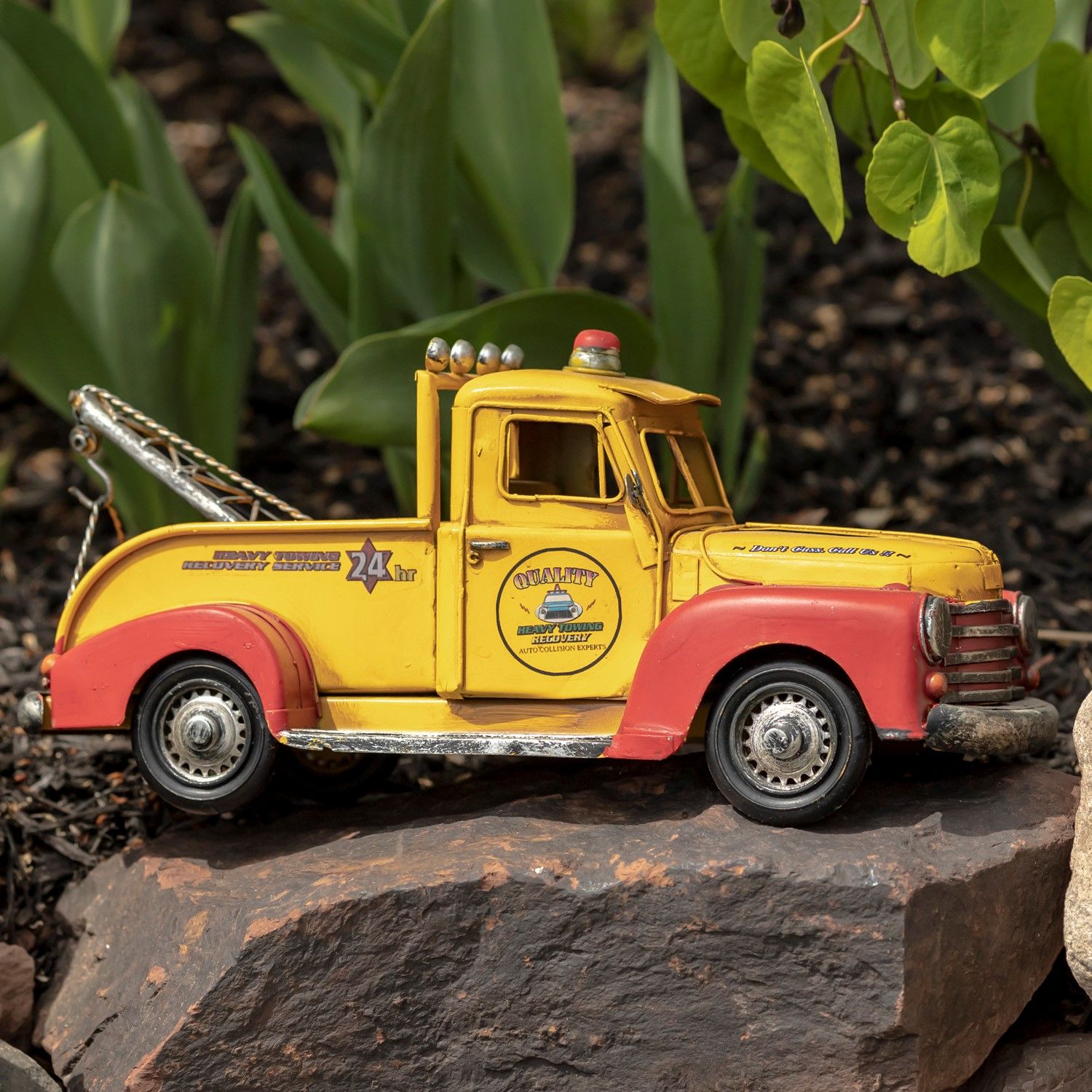 Vintage Iron Tow Truck in Yellow with Red
