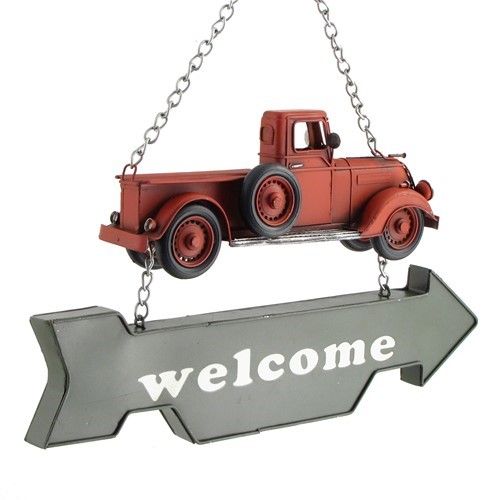 Vintage Style Hanging Iron Pickup Truck Welcome Sign