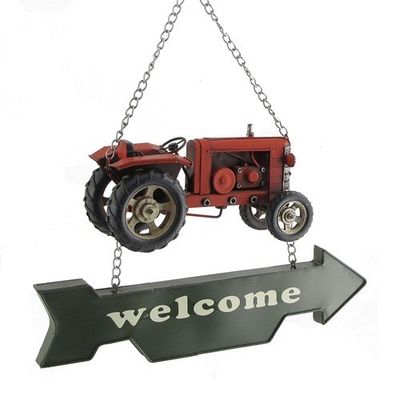 Vintage Style Hanging Iron Tractor Welcome Sign
