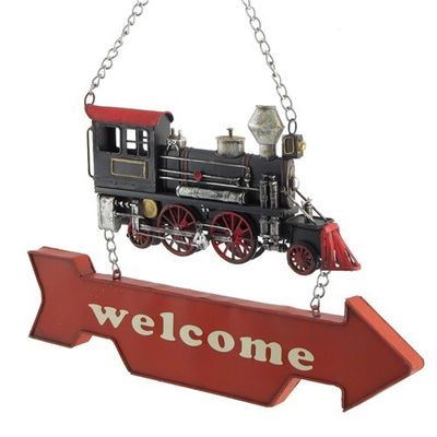 Vintage Style Hanging Iron Train Welcome Sign
