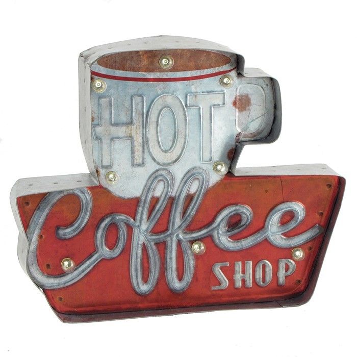 14&quot; x 11.63&quot; Light Up LED Hanging &quot;HOT COFFEE&quot; Metal Wall Hanging Sign