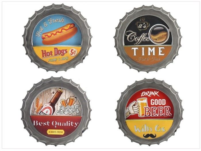 Set of 4 Light Up Bottle Cap Wall Decor