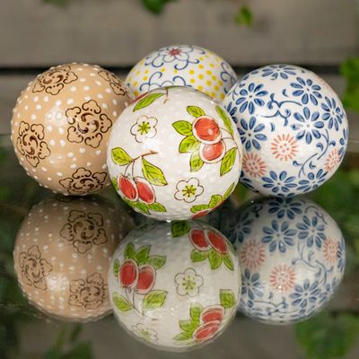 Set of 4 Assorted 4&quot; Round Ceramic Sailor Balls &quot;Hinami&quot; - Natural Tones