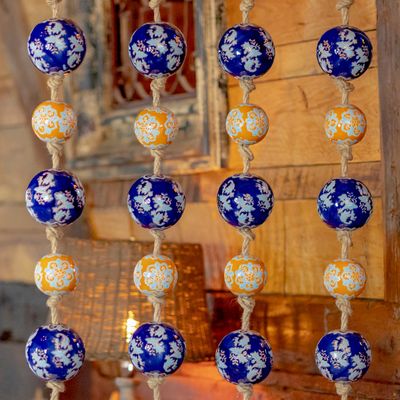 74" Long Porcelain Tsugo Ball Garland in Blue &amp; Orange "Shira"