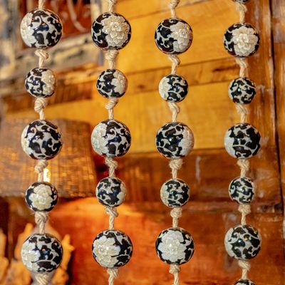 74" Long Porcelain Tsugo Ball Garland in Black &amp; White "Chihiro"