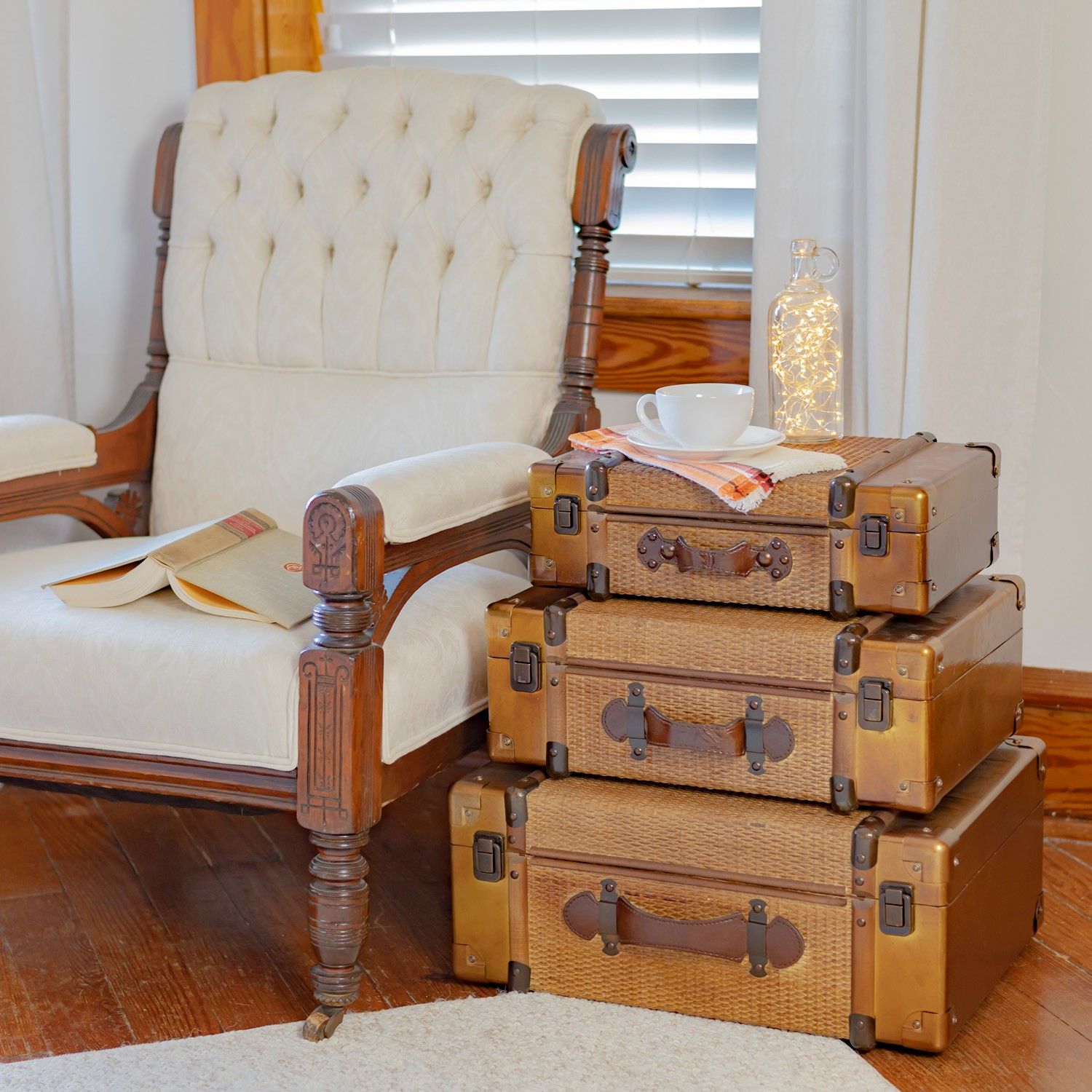 Set of 3 Darkened Bamboo Finished Suitcase Decor