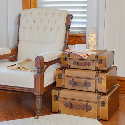 Set of 3 Darkened Bamboo Finished Suitcase Decor
