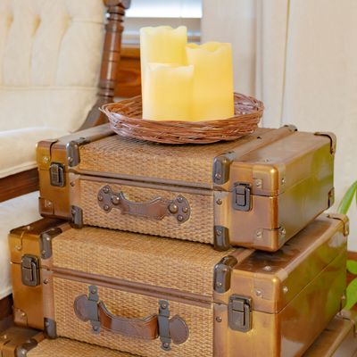 Set of 3 Darkened Bamboo Finished Suitcase Decor