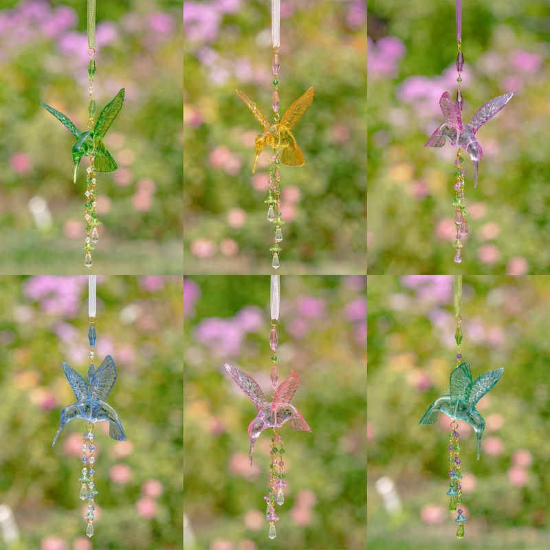 Set of 6 Short Acrylic Hummingbird Ornament in 6 Assorted Colors