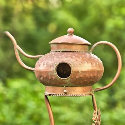 Teapot Birdhouse Garden Stake, "Genie Lamp"