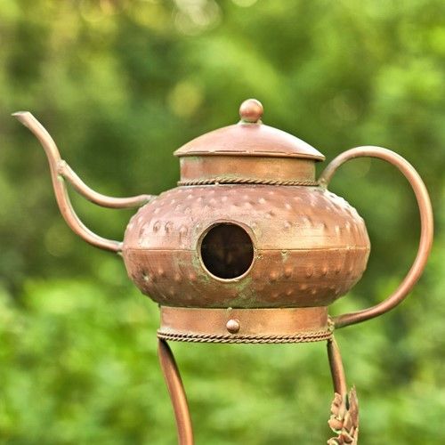 Teapot Birdhouse Garden Stake, "Genie Lamp"