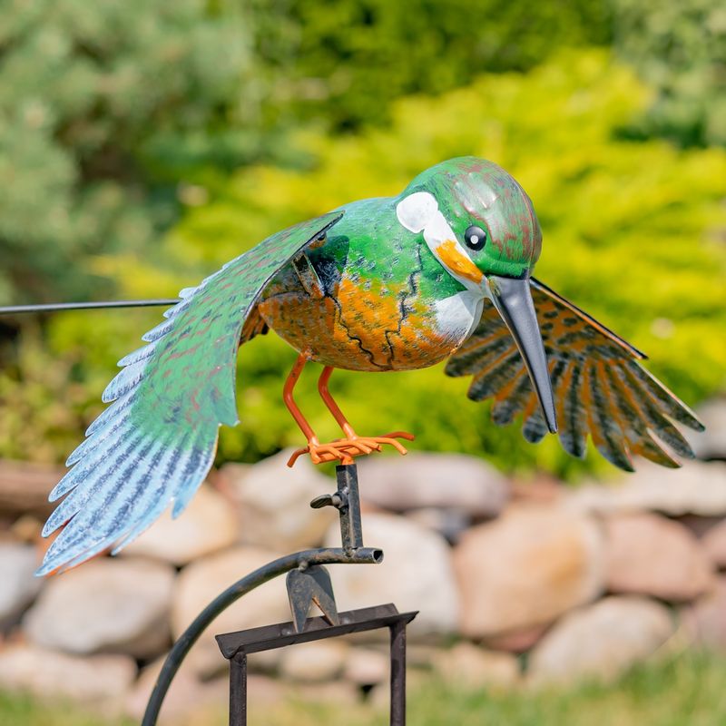 52.25" Tall Metal Flying Hummingbird Rocking Stake "Teal"
