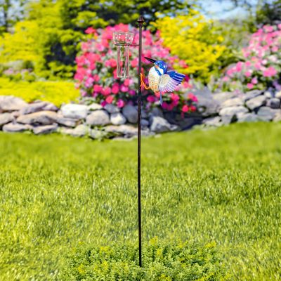 Iron Garden Stake w Hummingbird and Rain Gauge "Skye"